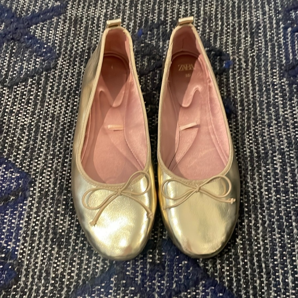 Zara Gold Flats with Pink Interior